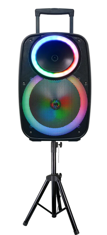 MPD1238B Maxpower 15-In Karaoke Bluetooth Speaker With Mic, Remote And Adjustable DJ Stand